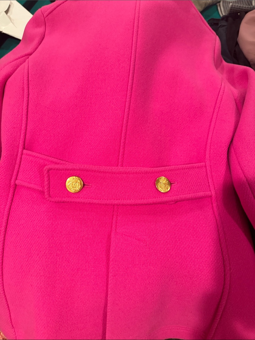 J. Crew Hot Pink Double-Breasted Peacoat with Gold Buttons - Picture 4 of 4
